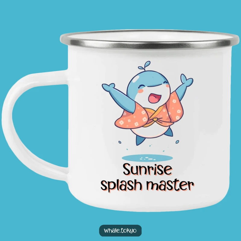 Funny Whale Kimono Camping Mug: Joyful Leap Design for Outdoor Adventures