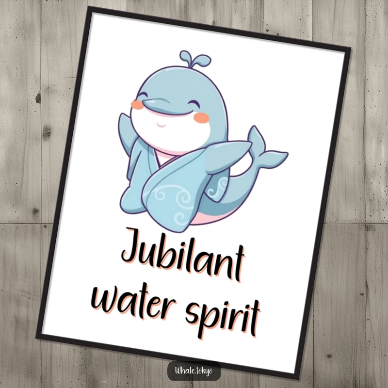 Funny jovial whale in a silk kimono, smiling and waving a flipper, digital art.