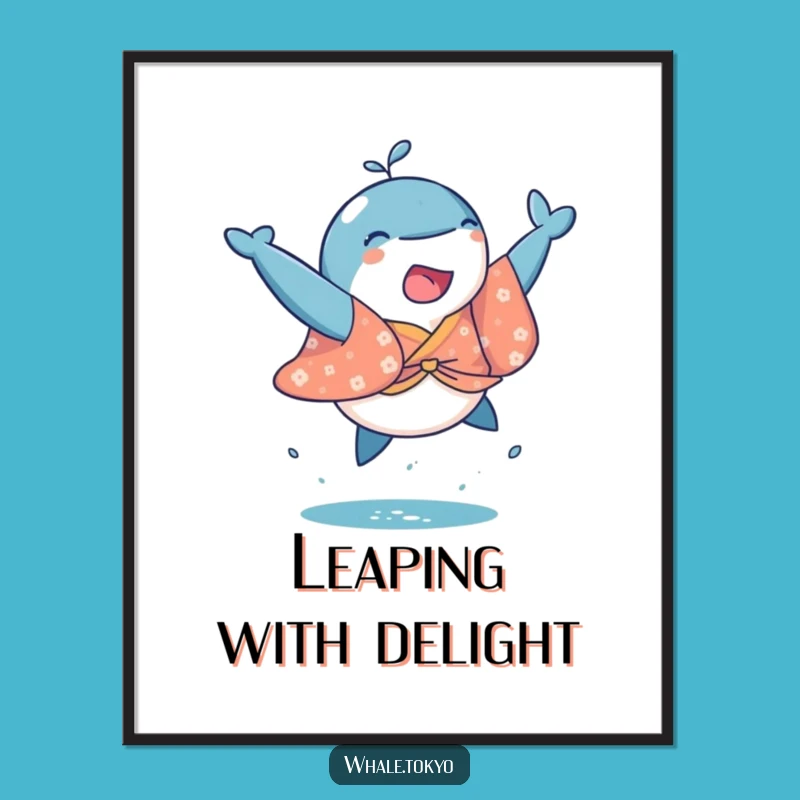 Funny Whale Kimono Leap Digital Art: Joyful & Playful High-Resolution Print
