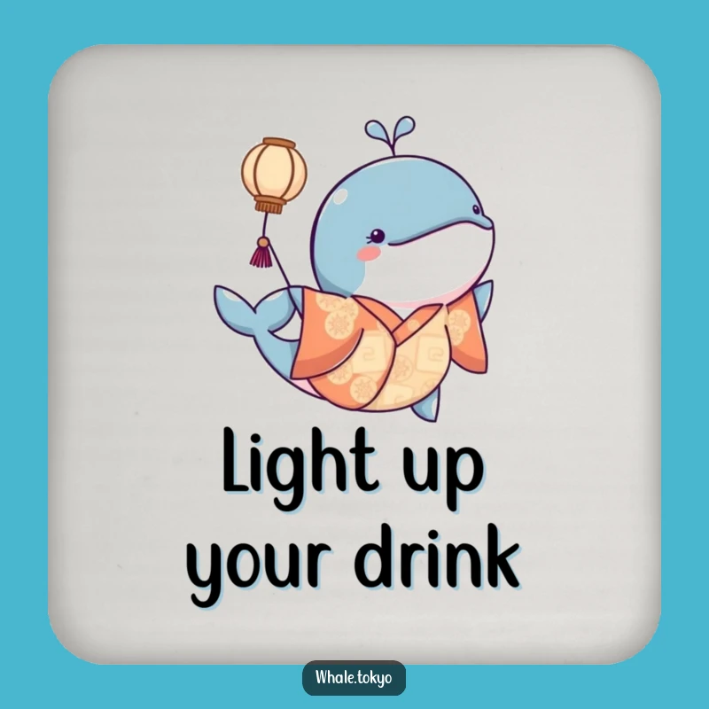Funny Kimono Whale Coaster: Lantern Glow, Gentle Protection