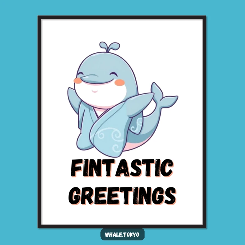 Funny Jovial Whale Kimono Poster - Cheerful Underwater Art for Walls