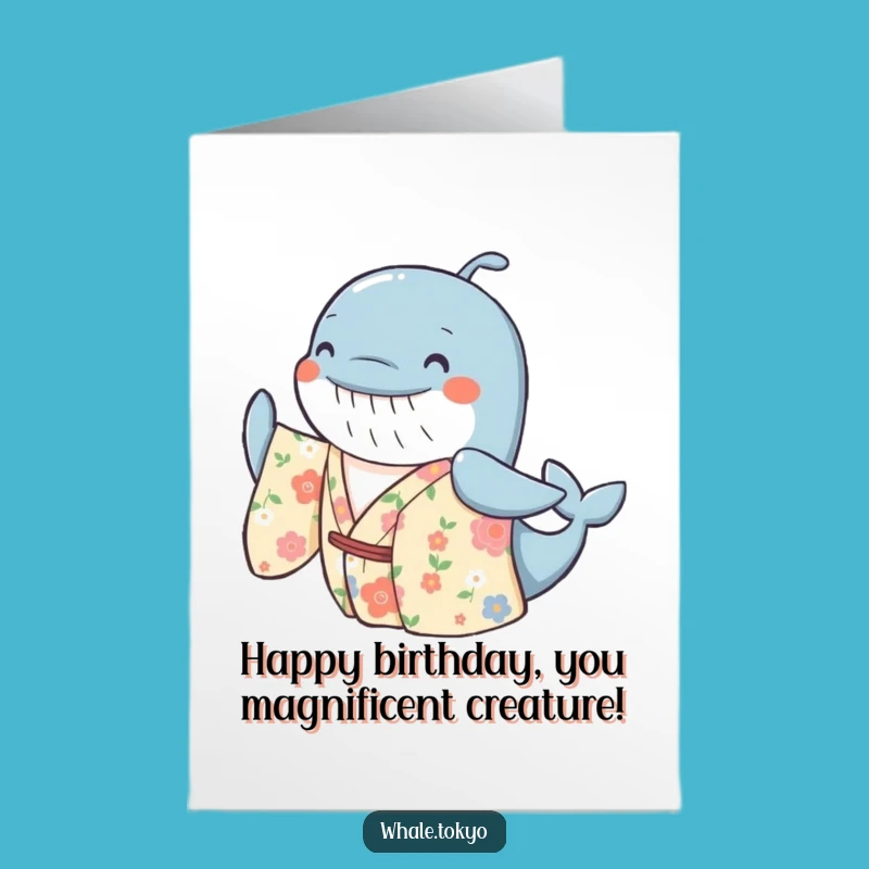 Free Printable Whale Kimono Birthday Card: Cheerful Sway, Funny Downloadable Gift