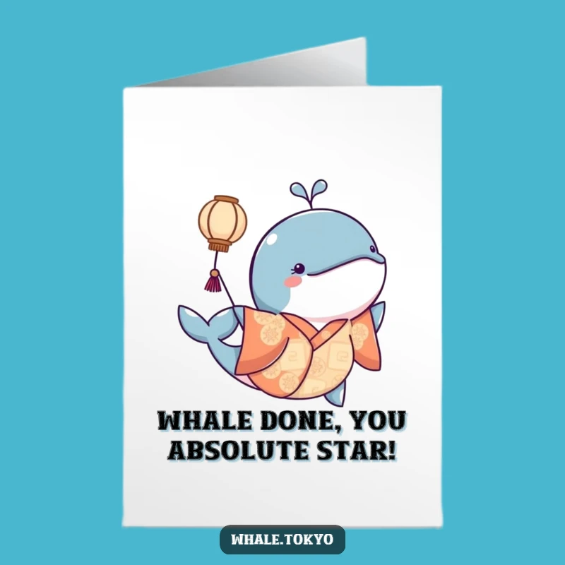 Free Printable Congrats Card: Kimono Whale Lantern, Bright Downloadable Gift
