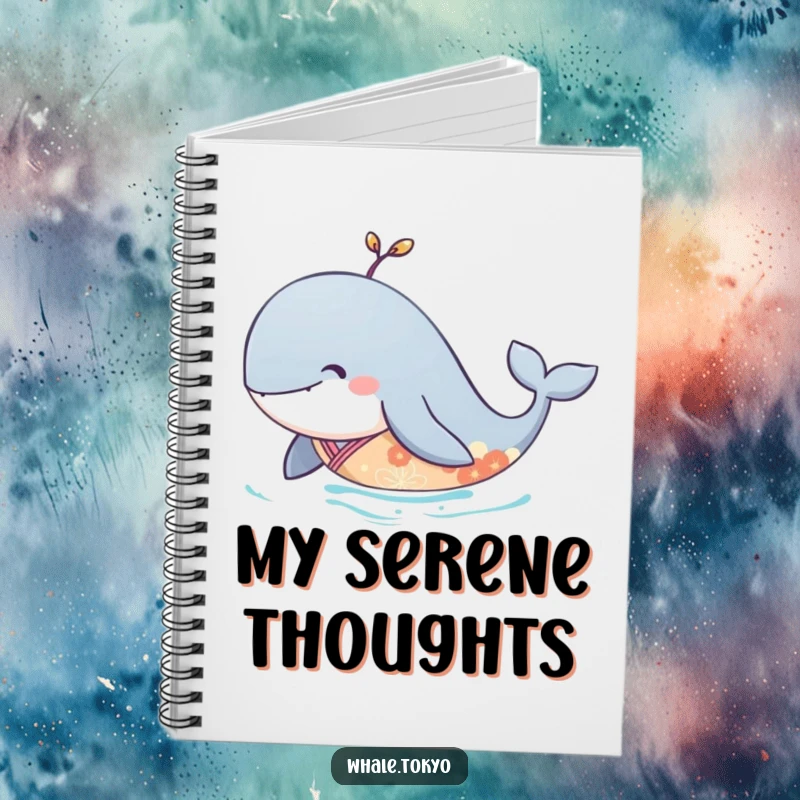 Funny notebook cover with a serene whale in an elegant kimono, gliding peacefully through the water.