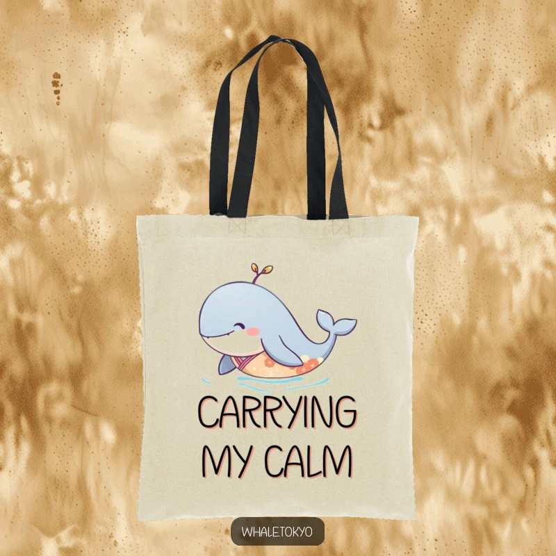 Funny tote bag with a serene whale in an elegant kimono, gliding peacefully through the water.